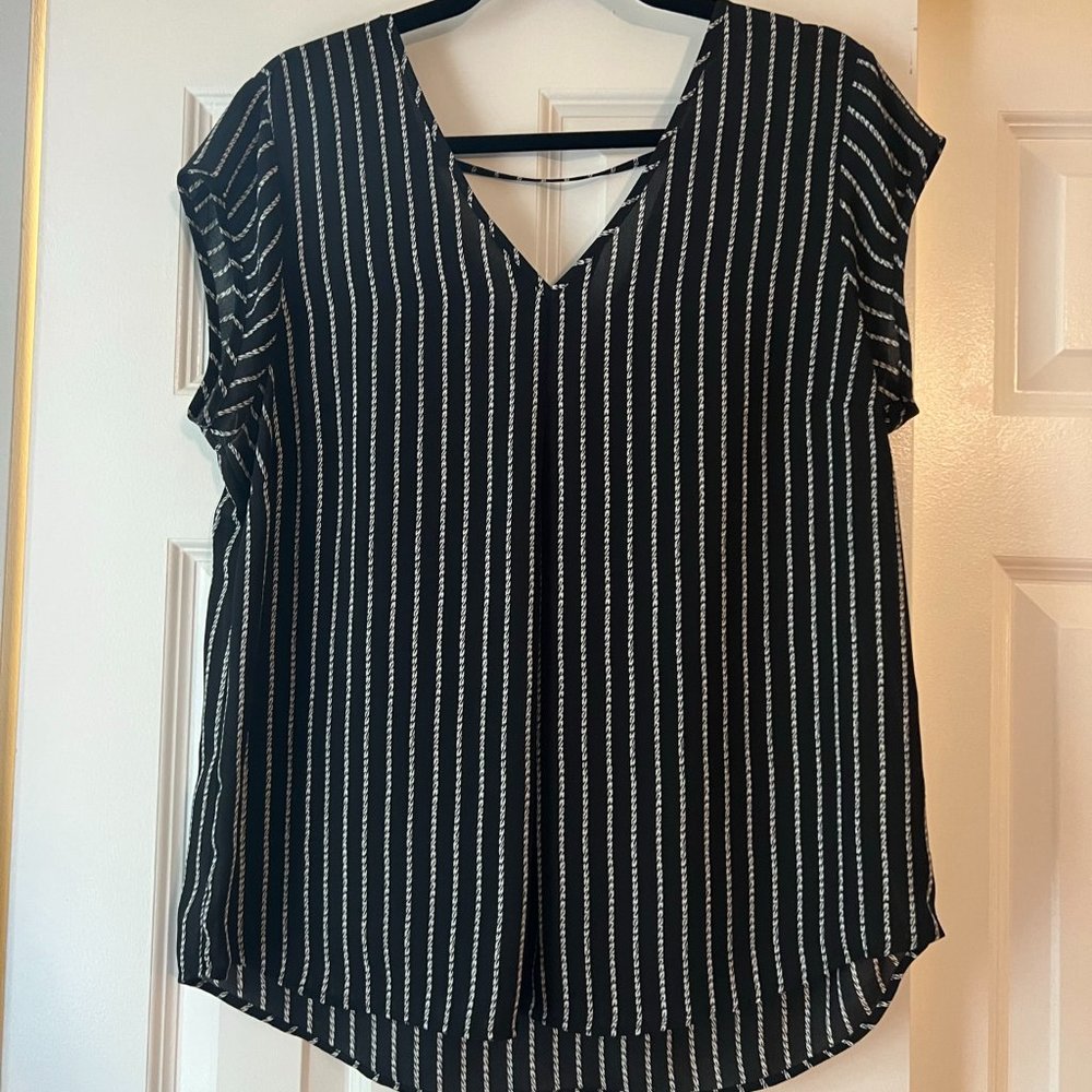 Black and White Striped V-Neck Top